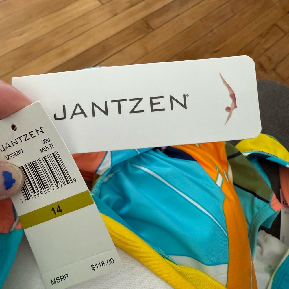 NWT Jantzen Women's Standard Bold Feathers Bandeau One Piece Swimsuit - Picture 3 of 12
